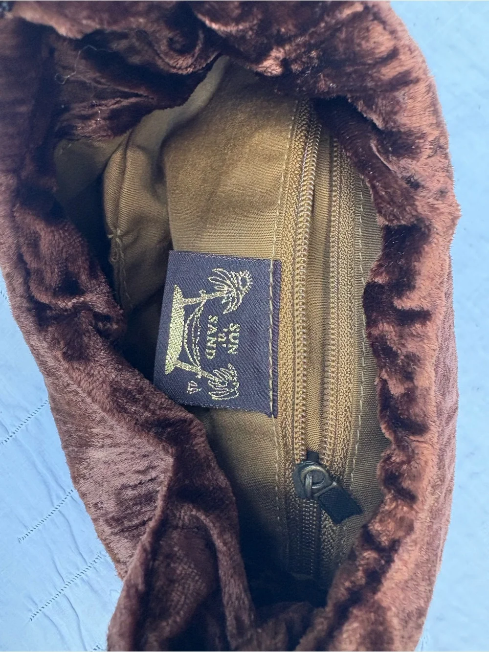 Vintage Crushed Brown Velvet Clutch with Beaded Handle